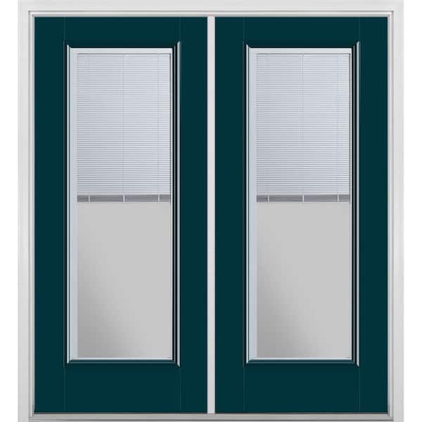 Masonite 72 in. x 80 in. Night Tide Fiberglass Prehung Right-Hand Inswing Mini Blind Patio Door with Brickmold