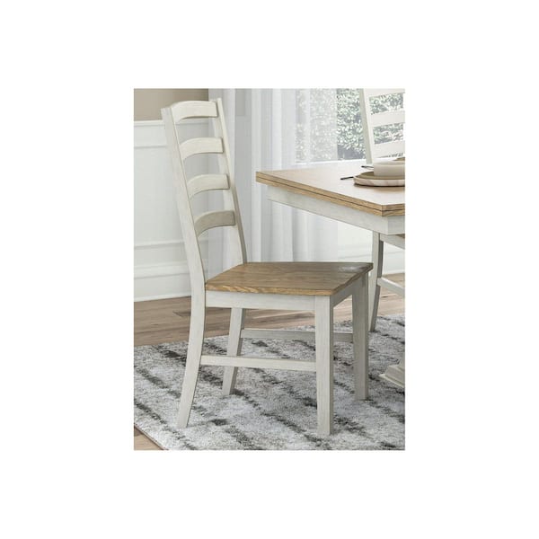 Westlinport White / Light Brown Wood Side Chair (Set of 2)