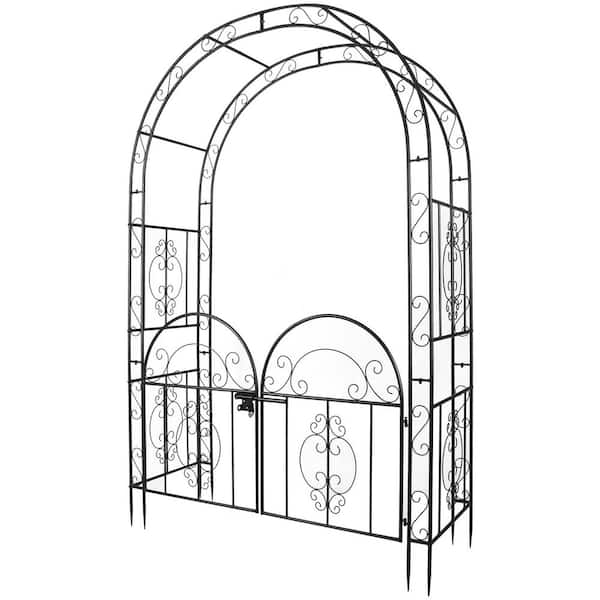 84 in. H Metal Garden Arbor with Gate, Heavy-Duty Outdoor Arch Trellis