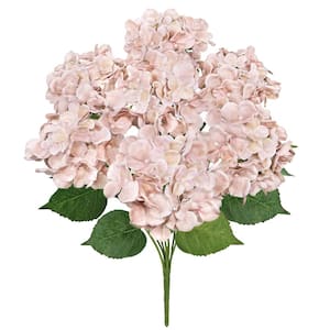 20 in. Deluxe Natural-Look Blush Beige Artificial Hydrangea Flower Stem Bush Bouquet (Set of 2)