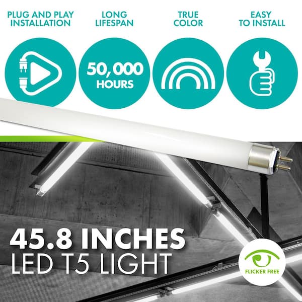 25-Watt/54-Watt Equivalent 45.8 in. Linear T5 Type A LED Tube Light Bulb, Cool White Light 4000K, 25-pack