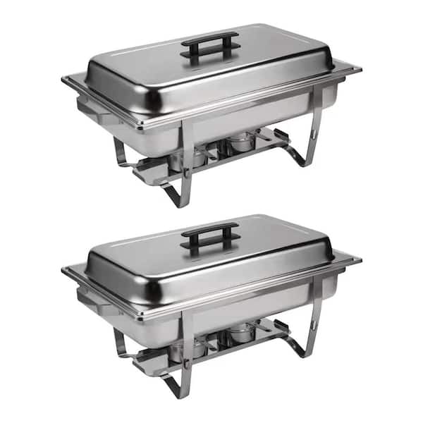 9 Qt. 2-Set Silver Stainless Steel Rectangle Chafing Dishes, Buffet Catering Dish