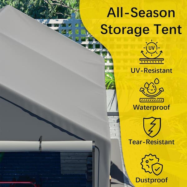 10 ft. W x 10 ft. D Gray Carport Canopy with Waterproof UV