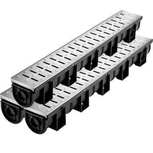 Trench Drain Grate 39 in. L x 5.8 in. W x 5.2 in. D Drainage Trench with Metal Grate and End Cap Channel Drain 3 Pack