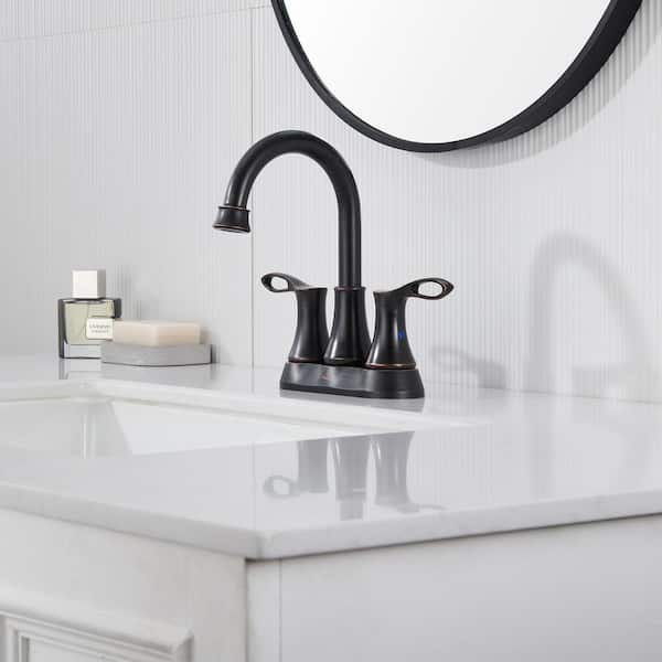 4 in. Centerset Double Handle Bathroom Sink Faucet Lavatory Faucet with Stainless steel Drain in Oil Rubbed Bronze