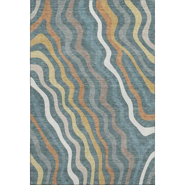 Mayfield Premium Machine Washable Abstract AMF2570 Teal 10 ft. x 14 ft. Area Rug