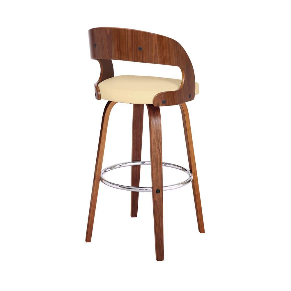 Elegant Mid-Century Modern Swivel Barstool in Cream and Walnut