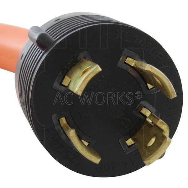 AC WORKS 25 ft. L14-30P 30 Amp 4-Prong Locking Plug to (4) Home