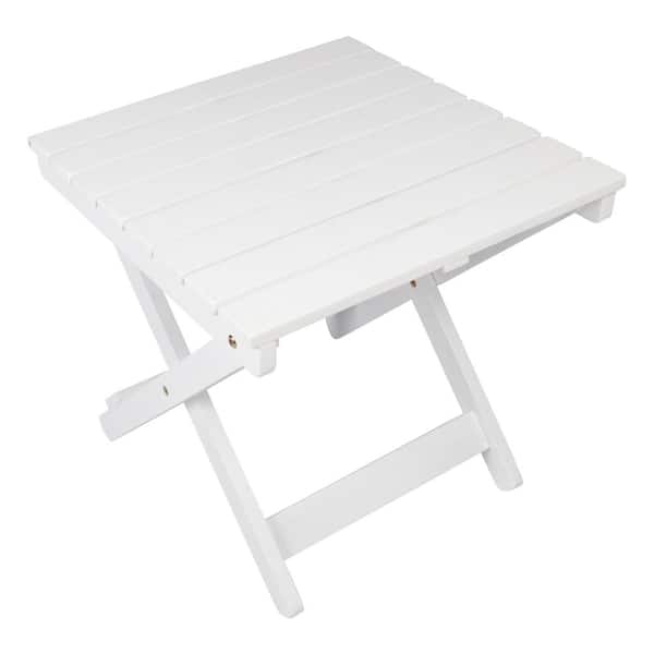19in. White Adirondack Outdoor Square Folding Acacia Side Table