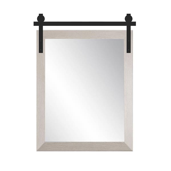 BrandtWorks 34 in. W x 41 in. H Farmhouse Gray Rectangle Barn Door Framed Mirror