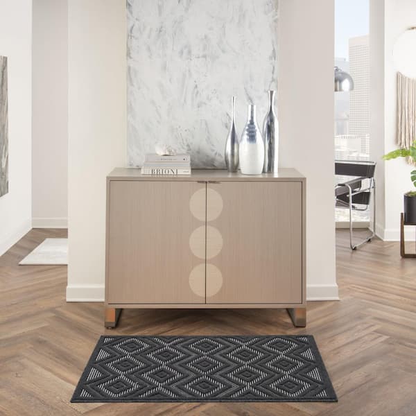 Versatile Charcoal/Black 2 ft. x 4 ft. Diamond Geometric Indoor Outdoor Kitchen Runner Area Rug