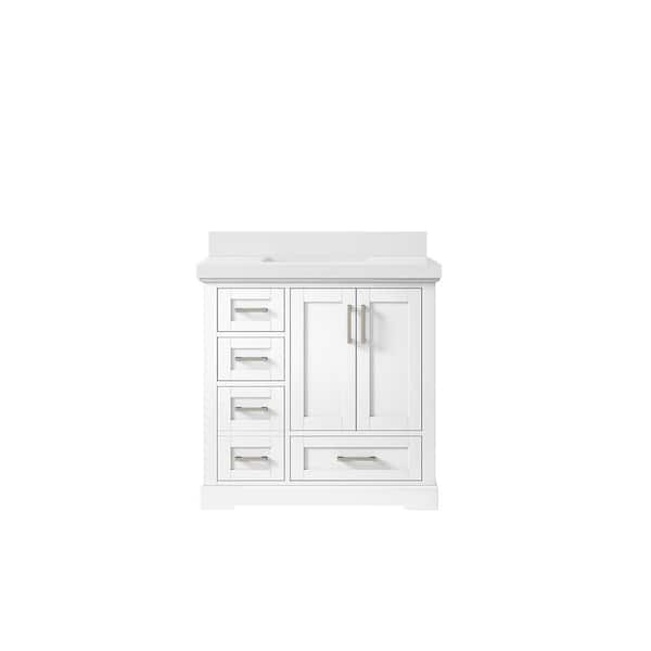 Willow Collections Boston 36 in. W x 22 in. D x 36 in. H Single Sink Bath Vanity Center in White with 2" White Quartz Top