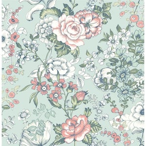 Corcoran Ainsley Aqua Boho Floral Paper Strippable Wallpaper Roll Covers 56.4 sq. ft.