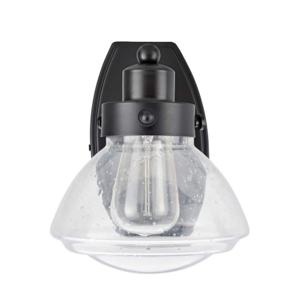Black Metal Vanity Light with Clear Seedy Glass Shade