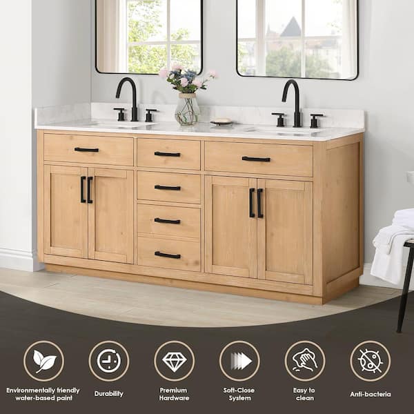 Gavino 48 in. W x 22 in. D x 34 in. H Bath Vanity in White with Grain White Composite Stone Top