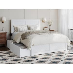 Canyon White Solid Wood Full Platform Bed with Matching Footboard and Storage Drawers