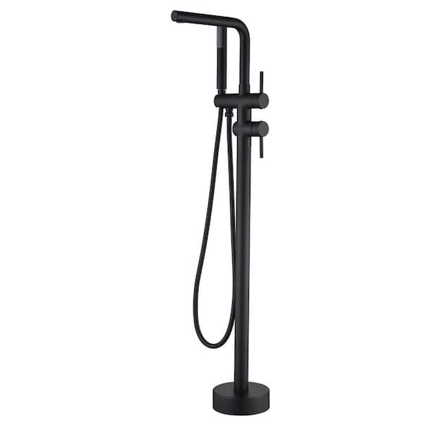 41 in. H 2-Handle Freestanding Tub Faucet Floor Mounted Bathtub Filler Faucet with Hand Shower in Matte Black