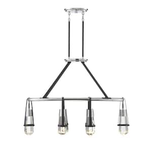 Denali 36 in. W x 26 in. H 6-Light Integrated LED Matte Black with Polished Chrome Linear Chandelier with Crystal Shades