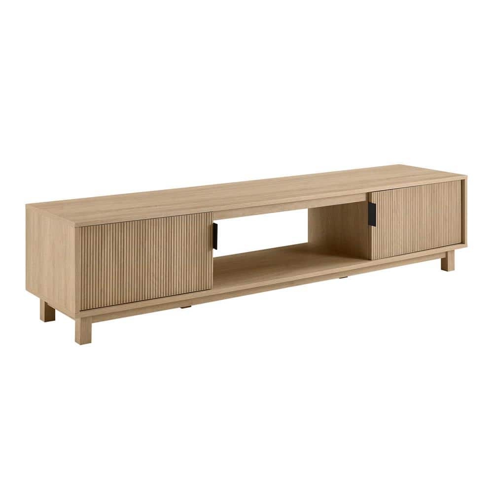 70" Coastal Oak Wood TV Stand with Reeded Doors