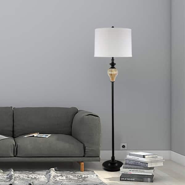 Maypex 62 In Ash Gray Glass 1 Floor And 2 Table Lamp Set With White Fabric Shade 300173 The Home Depot Maypex 62 In Ash Gray Glass 1 Floor, Fabric Lamp Shades For Table Lamps