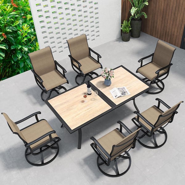 DEXTRUS 7-Piece Patio Dining Set with 28.4 in. H Metal Table and 6 Rotating Dining Chairs Outdoor Dining Ensemble