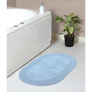 Double Ruffle Collection 100% Cotton Bath Rugs Set, 21x34 Rectangle, Blue