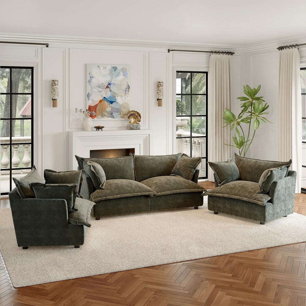 81.1 in. Flared Arm 4-Piece Chenille Upholstered Modular Sectional Sofa in Gray