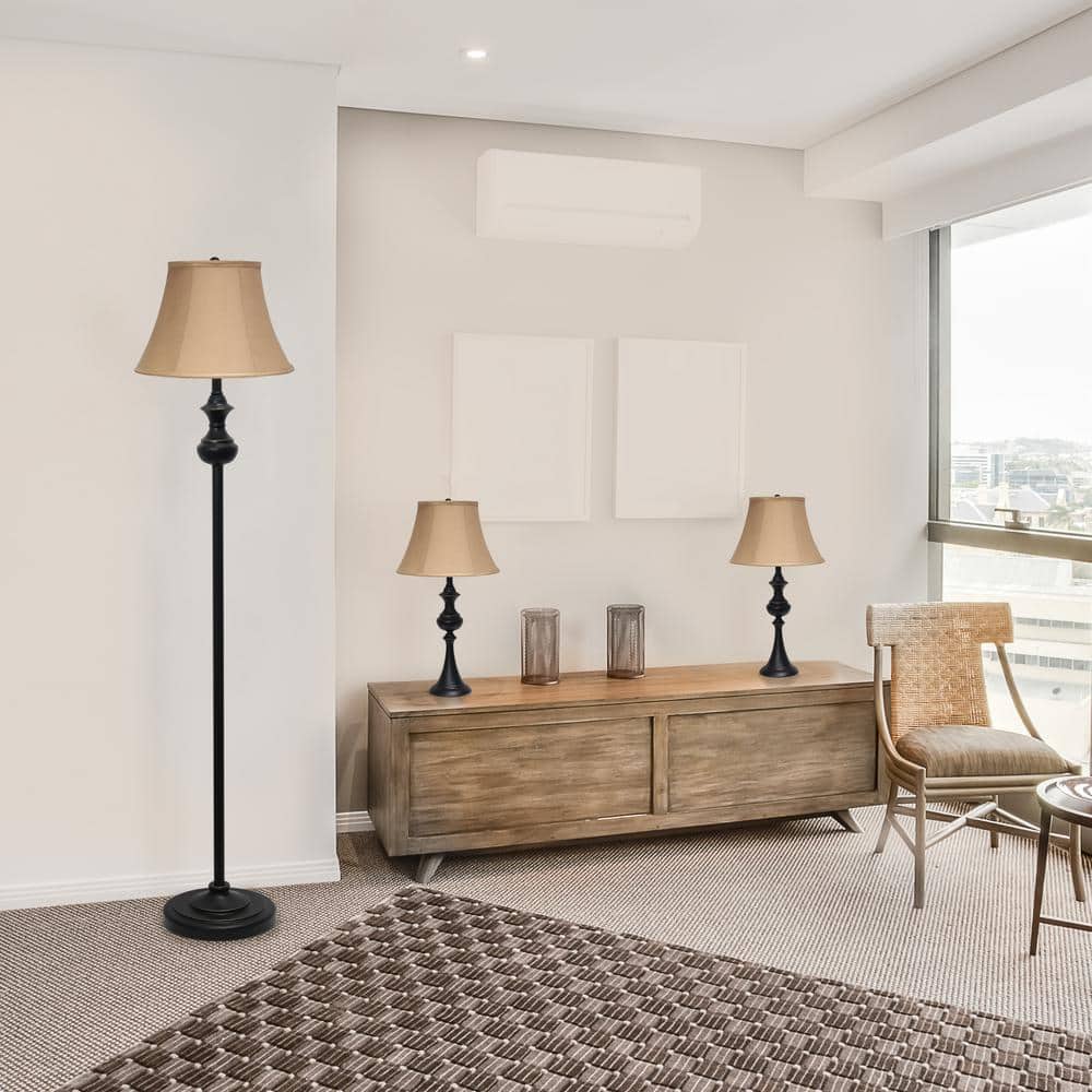 Timeless Elegance 3-Pack Lamp Set in Restoration Bronze with Tan Shades