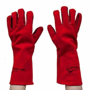 Safe Handler Gray/Red, Deluxe Single Palm Split Leather Work Gloves, 3 in. Rubber  Cuff, Inner Cotton Lining (2-Pairs) SH-ES-721-IGAS-2 - The Home Depot