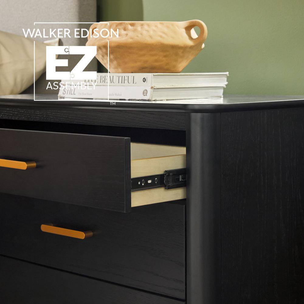 Black Solid Wood 3-Drawer Nightstand with Gold Handles