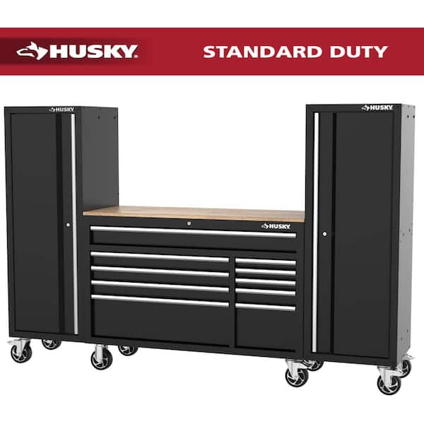 Modular Tool Storage 92 in. W Standard Duty Black Mobile Workbench Cabinet with (2) 20 in. Side Lockers