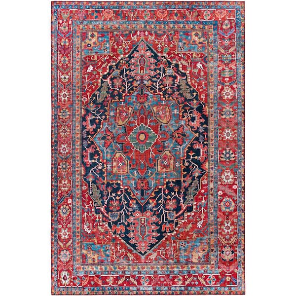 Livabliss Luis Bright Red/Navy 2 ft. 3 in. x 3 ft. 9 in. Area Rug