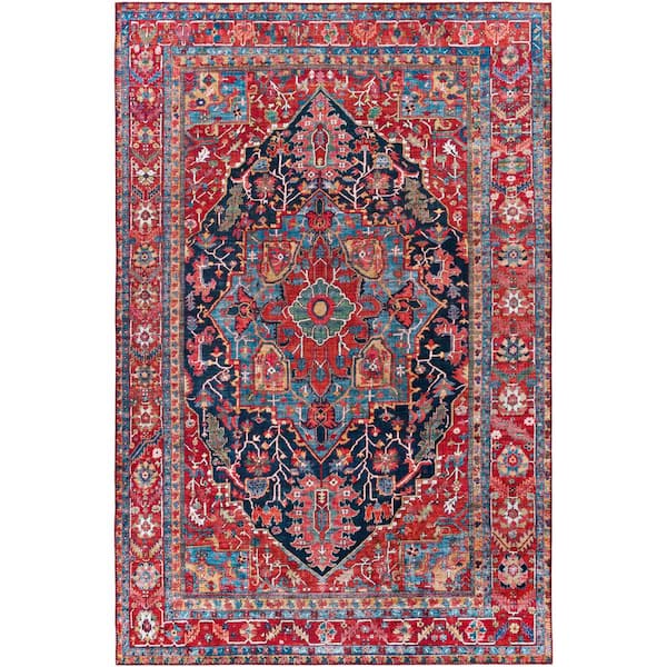 Livabliss Luis Bright Red/Navy 9 ft. x 12 ft. Area Rug