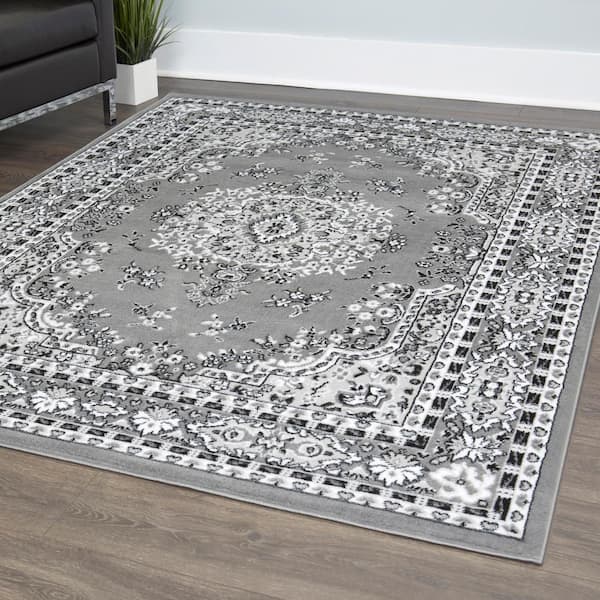 Premium Grey/Ivory 9 ft. x 12 ft. Medallion Area Rug