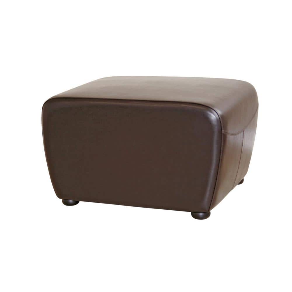Dark Brown Leather Rounded Cocktail Ottoman