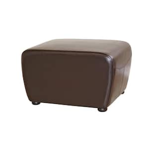 Valery Traditional Brown Leather Upholstered Ottoman