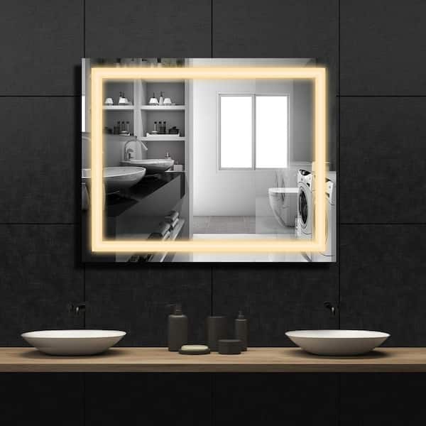 Wonline 35.4 in. W x 27.6 in. H Large Rectangular Frameless Wall Bathroom Vanity Mirror in Silver