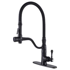 Single-Handle Solid Brass High Arc Kitchen Faucet with Sprayer in Black