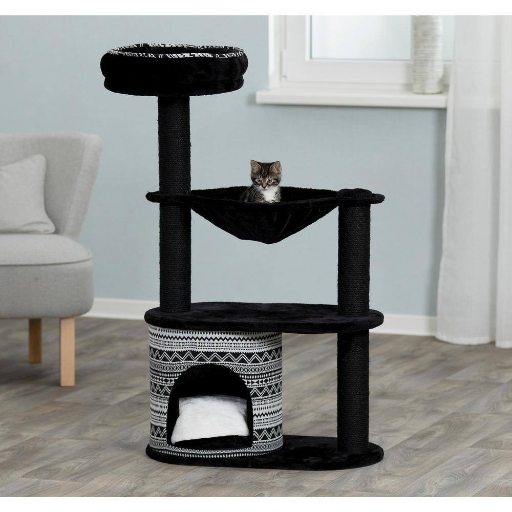 Giada Black Sisal and Plush 44" Cat Tree with Hammock and Condo