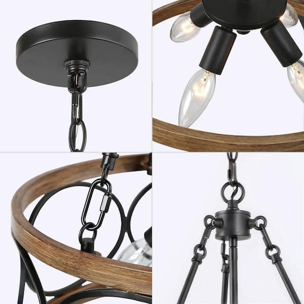 冷暖房/空調 ストーブ LNC Brown Drum Chandelier, 4-Light Black Cage Farmhouse Chandelier 
