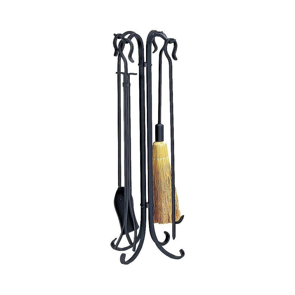 UniFlame Black Wrought Iron 5-Piece Rustic Fireplace Tool Set with Heavy Weight Construction
