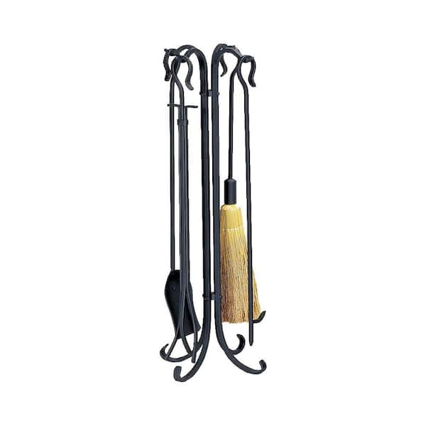 UniFlame Black Wrought Iron 5-Piece Rustic Fireplace Tool Set with Heavy Weight Construction