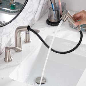 8 in. Widespread 2-Handles Pull Out Bathroom Faucet with Pop-Up Drain Kit in Brushed Nickel