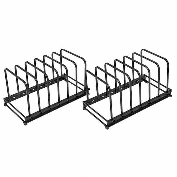 2-Pack Adjustable Bakeware Organizer Rack, Black Standing Pot Rack, Metal Cutting Board Rack for Cookware