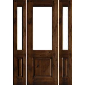 60 in. x 96 in. Rustic Knotty Alder Wood Clear Half-Lite Provincial Stain Right Hand Single Prehung Front Door/Sidelites