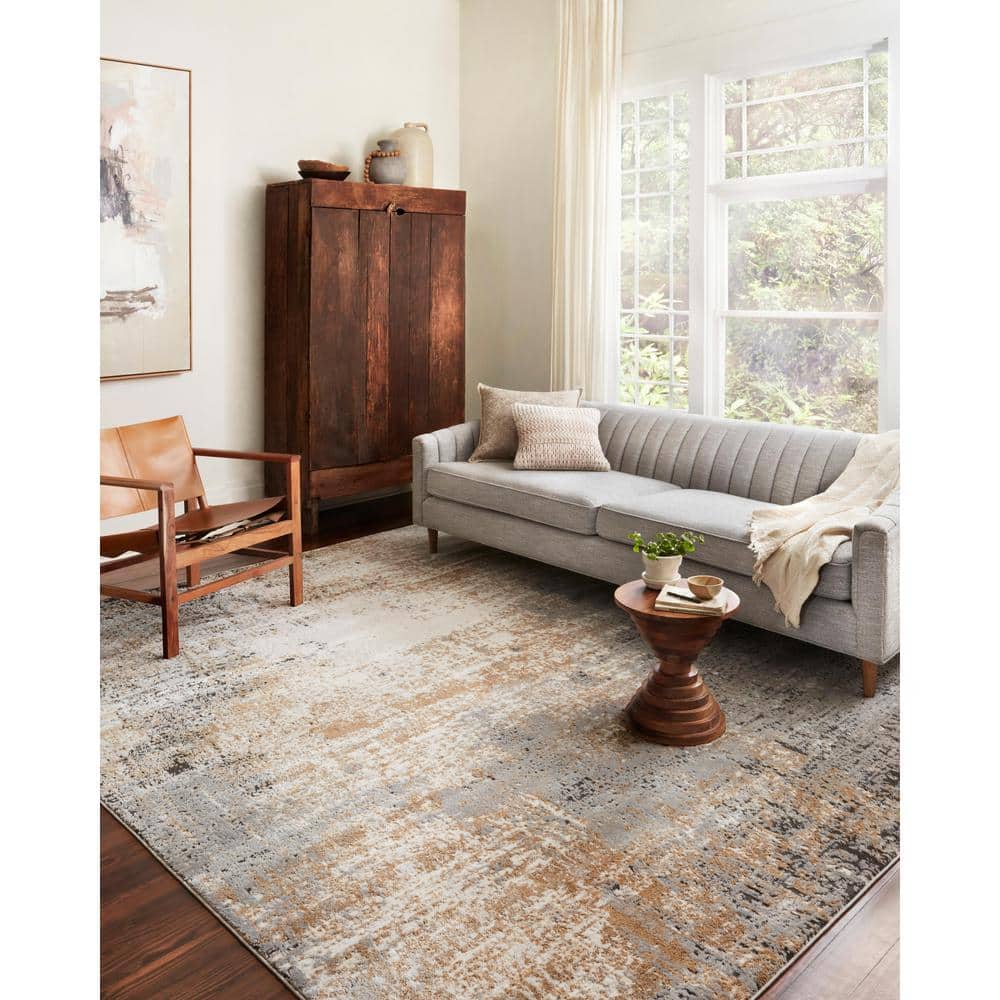 Modern Stone and Gold Abstract Area Rug, 32x48 inches