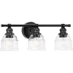 Ambrose 21 in. 3-Light Matte Black with Clear Glass Shades New Traditional Bath Vanity Light