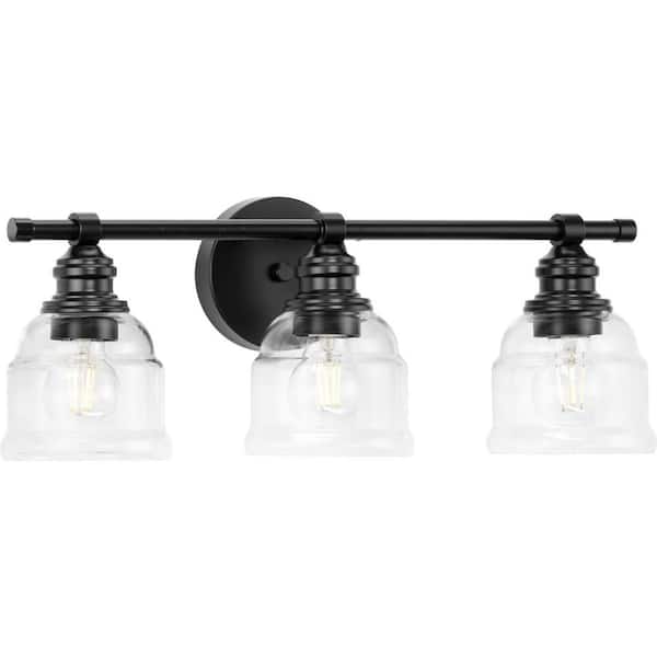 Progress Lighting Ambrose 21 in. 3-Light Matte Black with Clear Glass Shades New Traditional Bath Vanity Light