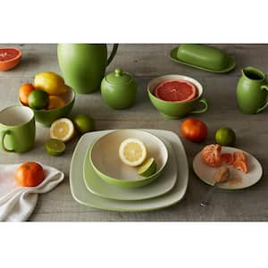 Colorwave Apple 10.75 in. (Green) Stoneware Square Dinner Plates, (Set of 4)