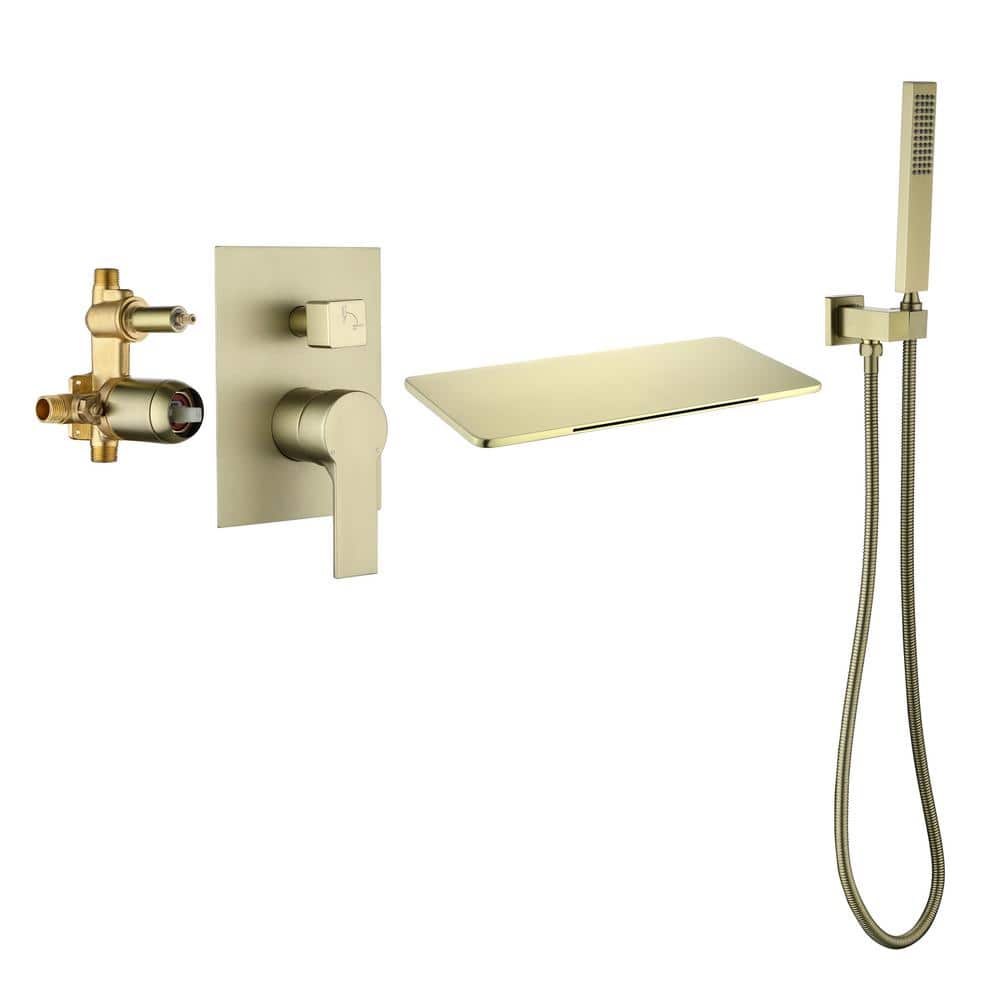 Single-Handle Wall-Mount Roman Tub Faucet with Handheld Shower Head in Brushed Gold price history on PriceWatchPro